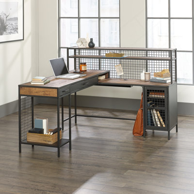 Bureau en L, bureau à structure métallique, bureau d'écriture pour la maison, bureau