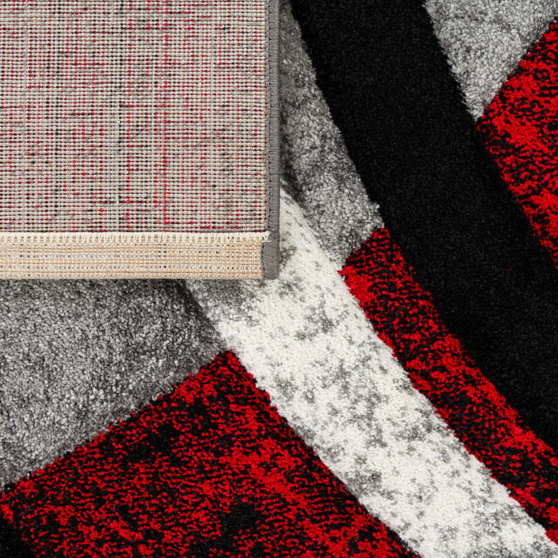 Ultan Abstract Grey/Red Area Rug, Rectangle 5'3" x 7'7"
