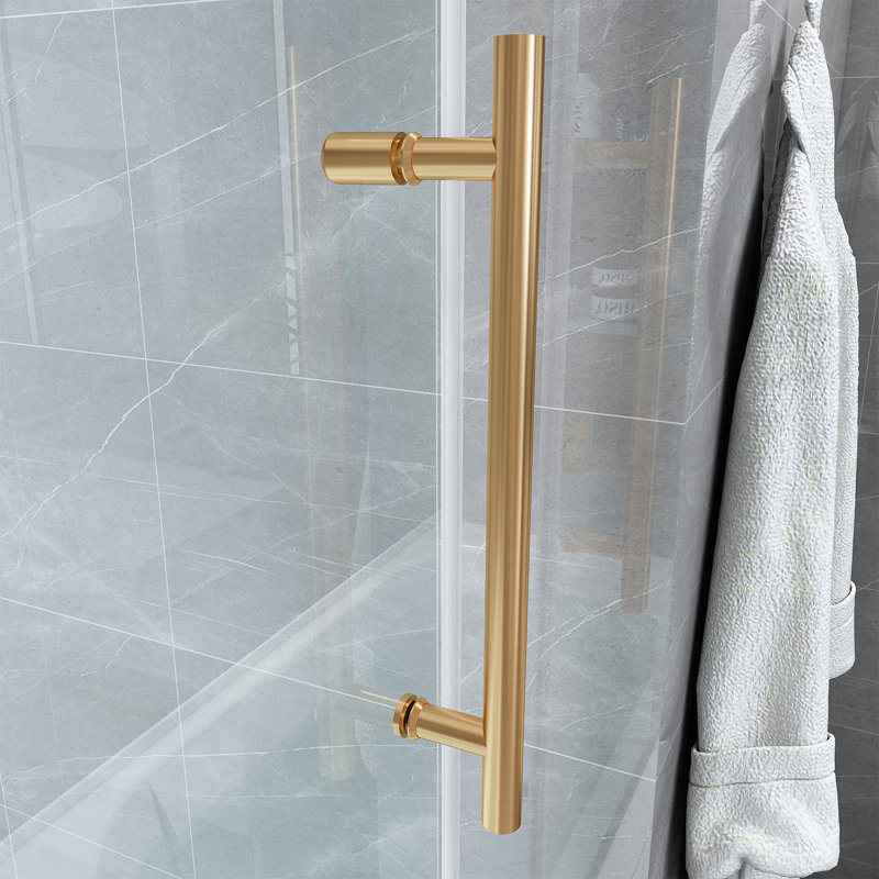 Porte de baignoire coulissante en verre trempé sans cadre l 60 po x H 66 po, Or