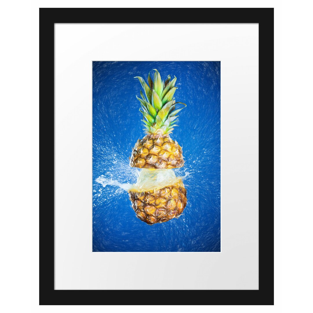 Gerahmtes Poster Ananas mit Wasser Bespritzt