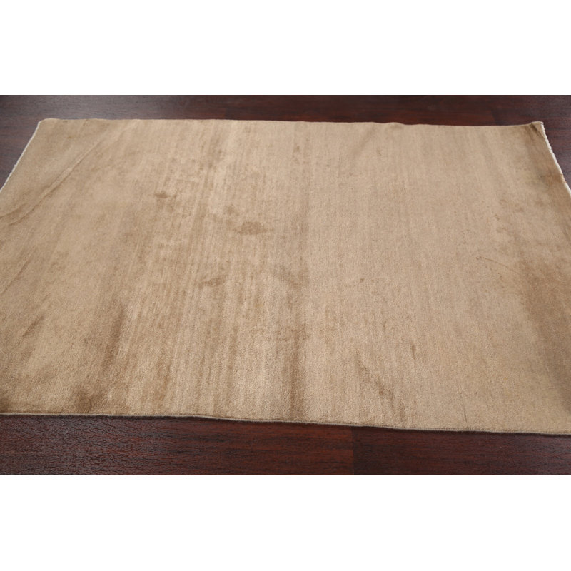Tapis beige en laine noué à la main de conception unique 3 pi 10 po x 6 pi New Age