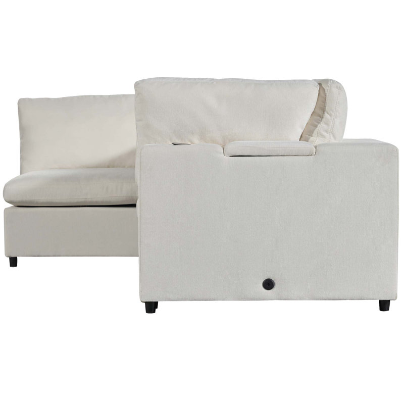 Dextin Upholstered L-Shaped Sectional Reversible, Beige Polyester