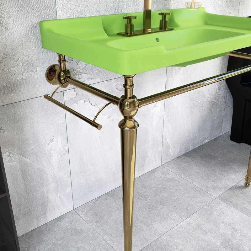 Meuble-lavabo simple autoportant 36 po blanc avec plateau en céramique intégré 36 po, Vert