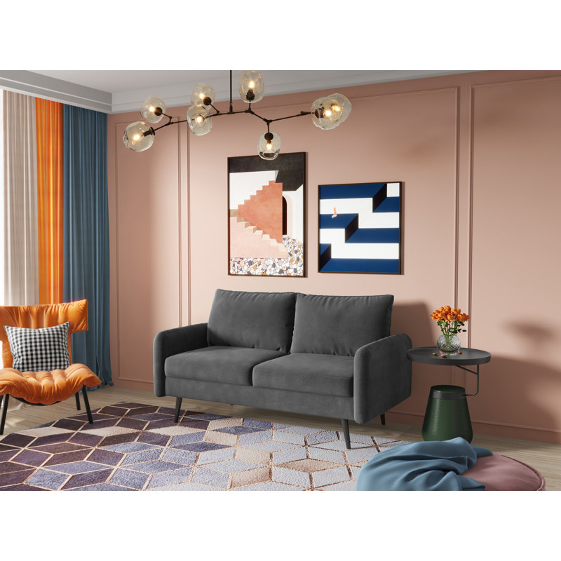 Canapé à accoudoirs arrondis 70 po Elle-Jade, Velours gris, H 33 po x l 70 po x P 30 po