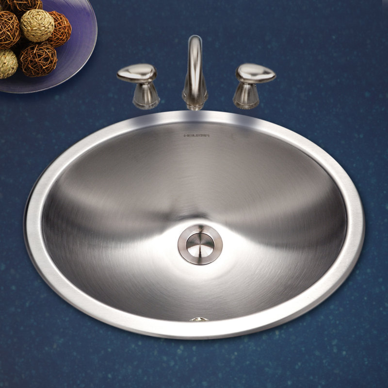 Houzer Club 13.56'' Lustrous Satin Stainless Steel Metal Oval Bathroom Sink, No Overflow