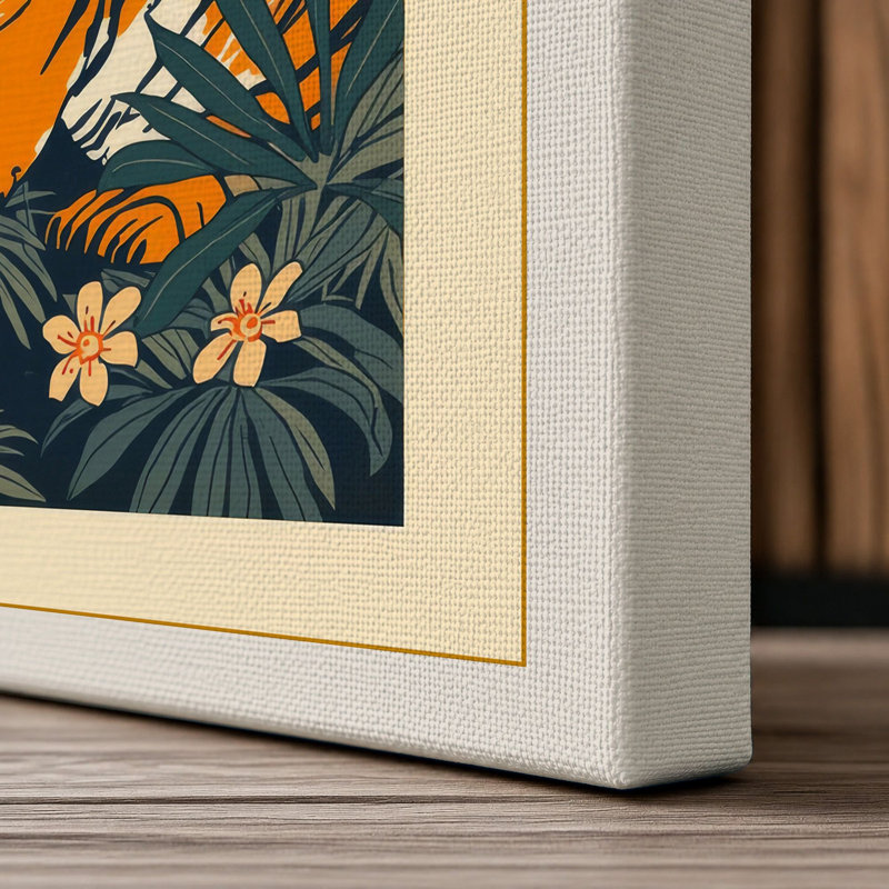 Tiger in Jungle Japandi - Wrapped Canvas, 18x12 - 45.7 x 30.5 cm, Cream Border