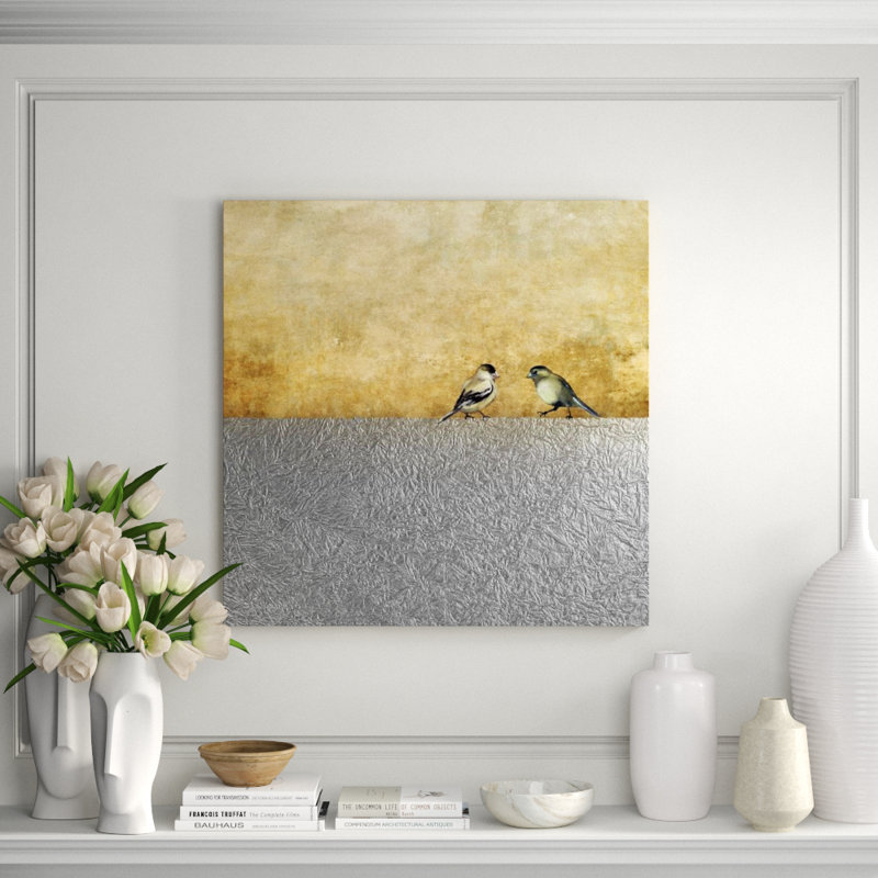 Gold Birds II Painting by Nash Rambler, 24" H x 24" W, Gild Silver