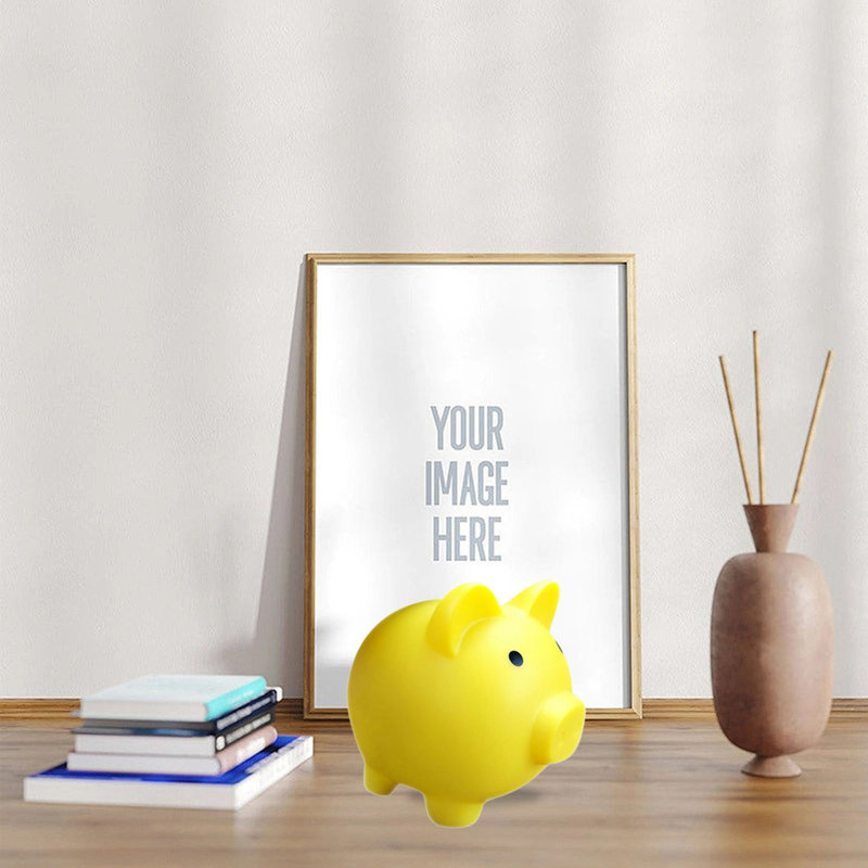 Tirelire cochon, H 3,94 po x l 5,12 po x P 4,53 po, Jaune