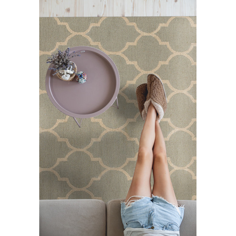 Tapis vert clair en laine à motif géométrique 5 pi x 7 pi Durrant