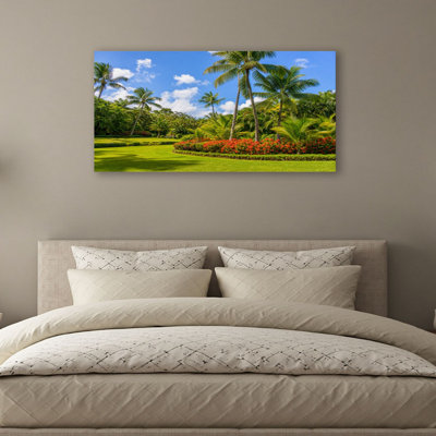 Canvas Wall Art Tropical garden paradise relax Green coconut palm trees foliage shadow Wall Decor for Living Room Bathroom Bedroom Office 20"H x 40"W Art Paintings, Ready to Hang