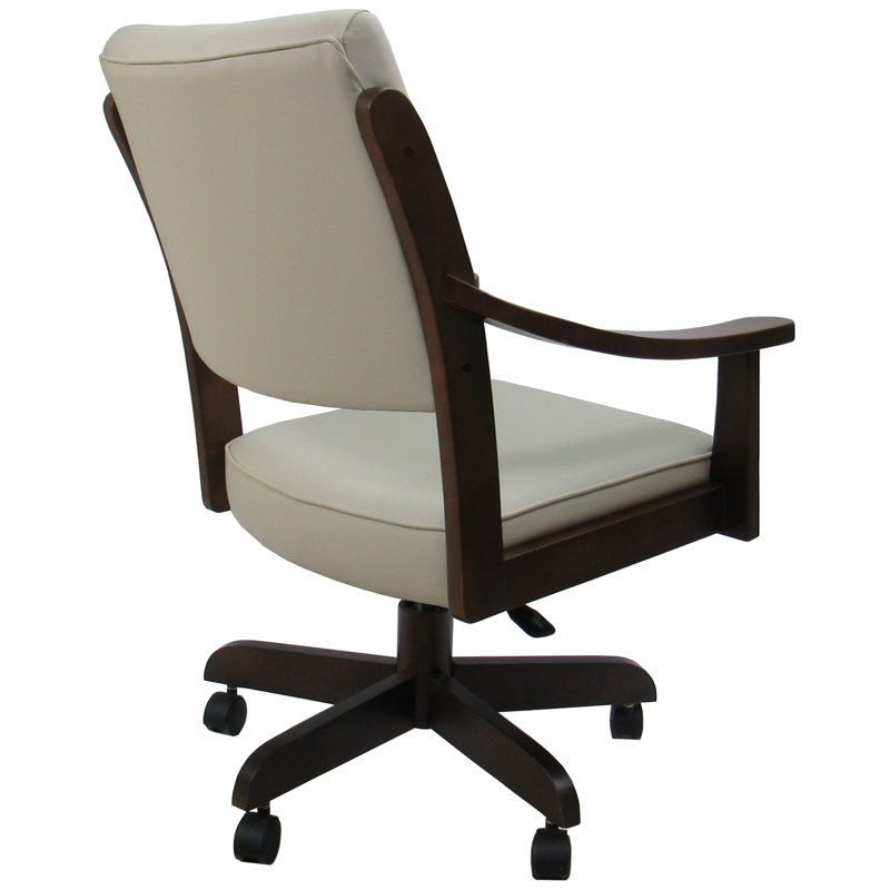 Casa Solid Wood Dining Caster Chair, Ocean Beige Vinyl, Brown Honey
