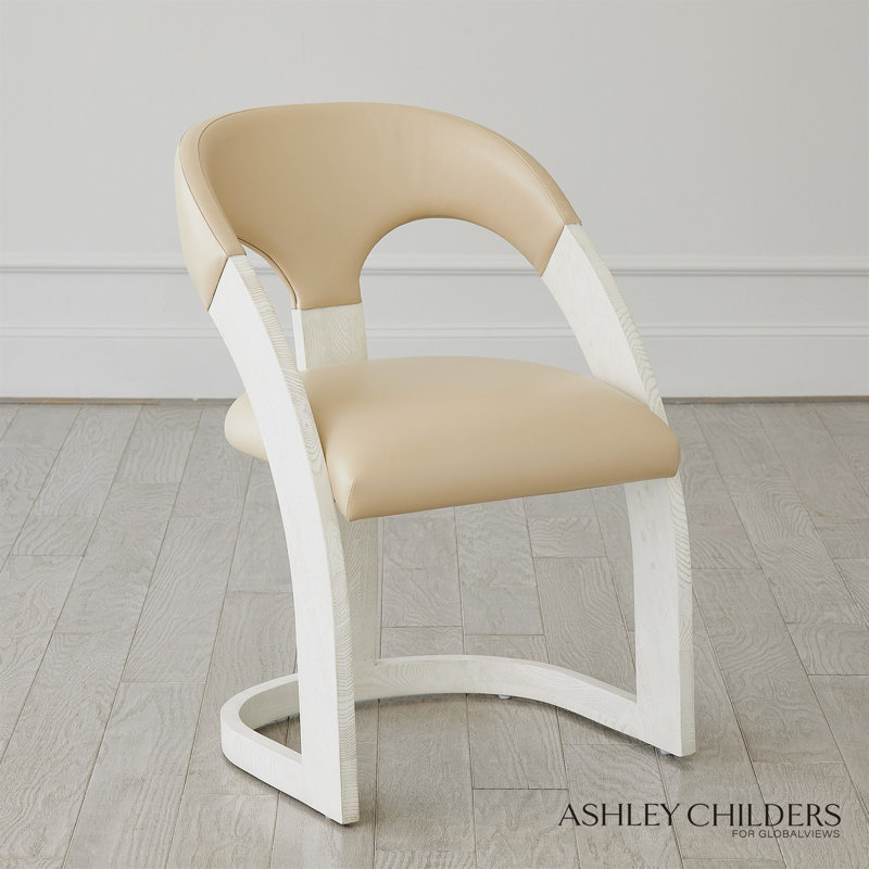 Delia Dining Chair-Ebony Cerused Leather, White, Cream