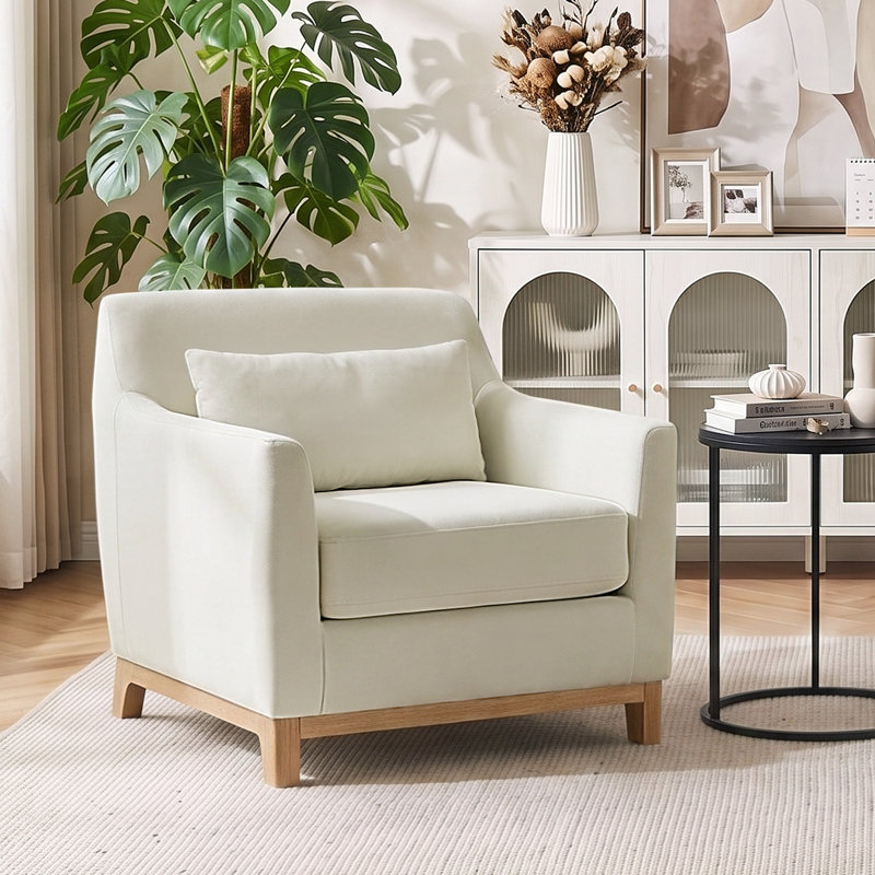Jazmere 31.5" Armchair, Beige Velvet, Natural