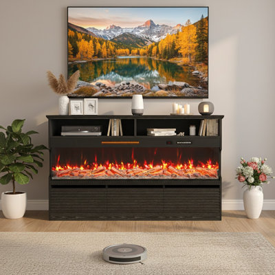 50" Fluted Fireplace TV Stand with 3 Drawers, Modern Media Console