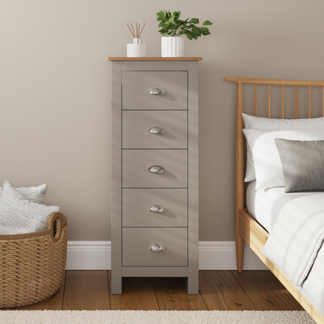 GFW - Lancaster Chest of Drawers - 5 Drawer - Tall Boy - Oak - Grey - Image 4