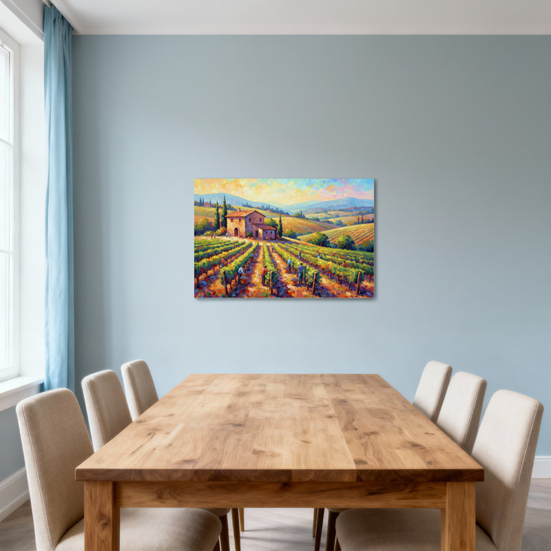 Paysage et nature Paysage de vignoble avec ferme et ouvriers, H 24 po x l 36 po