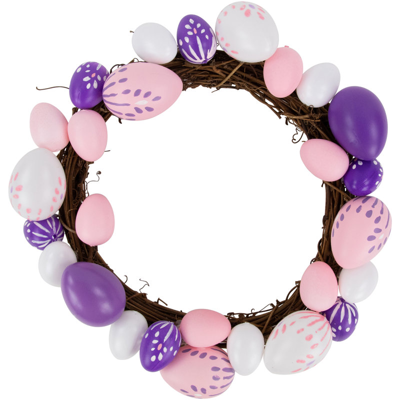 Couronne de printemps 10 po rose pastel mauve et blanc œuf de Pâques