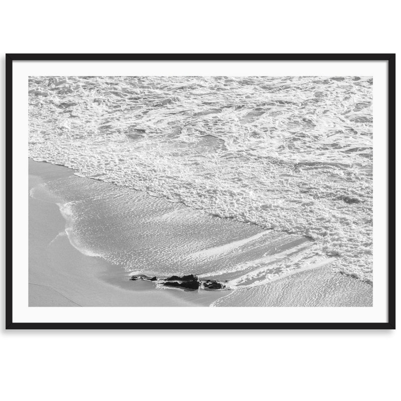Black And White Shoreline Print by Carly Tabak, Black Wood, 44" W x 31" H