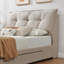 Lit plateforme tapissier avec tête de lit amovible de style coussin Braya, 2 grands tiroirs en bois, beige, grand-305529186-305529213