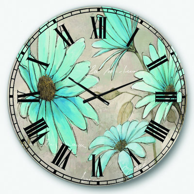 Très grande horloge murale indigo en métal peint à la main Leucanthemum