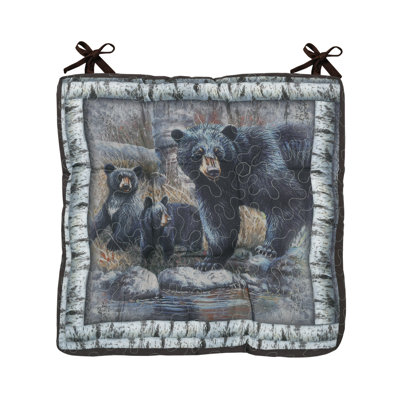 Bear Lodge Cabin Woodland Forest Outdoor Themed 18†x 18†1-Piece Comfortable Chair Seat Cushion by Loon Peak