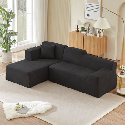 Modern Minimalist L-Shaped Corduroy High Back Sofa For Comfortable Lounge And Space-Saving Living.
