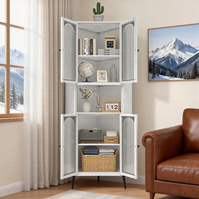 Armoire de coin de 73 po, armoire de rangement en métal avec portes et tablettes réglables, organisateur de coin élégant et peu encombrant pour le vestibule, la salle de bain, la chambre à coucher, la salle à manger, le salon et le bureau