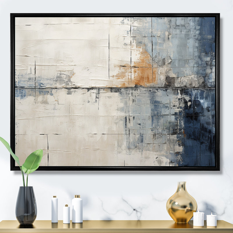 Abstract Blue Beige Road Collage II - Abstract Collages Canvas Art Print, Black Floater Framed, 24" H x 32" W x 1" D