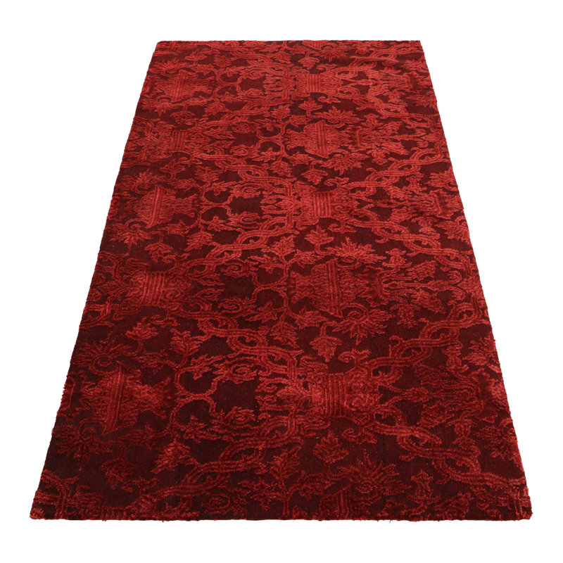 Rug & Kilim’S European Style Rug In Burgundy With Floral Patterns, Runner 35' x 73'