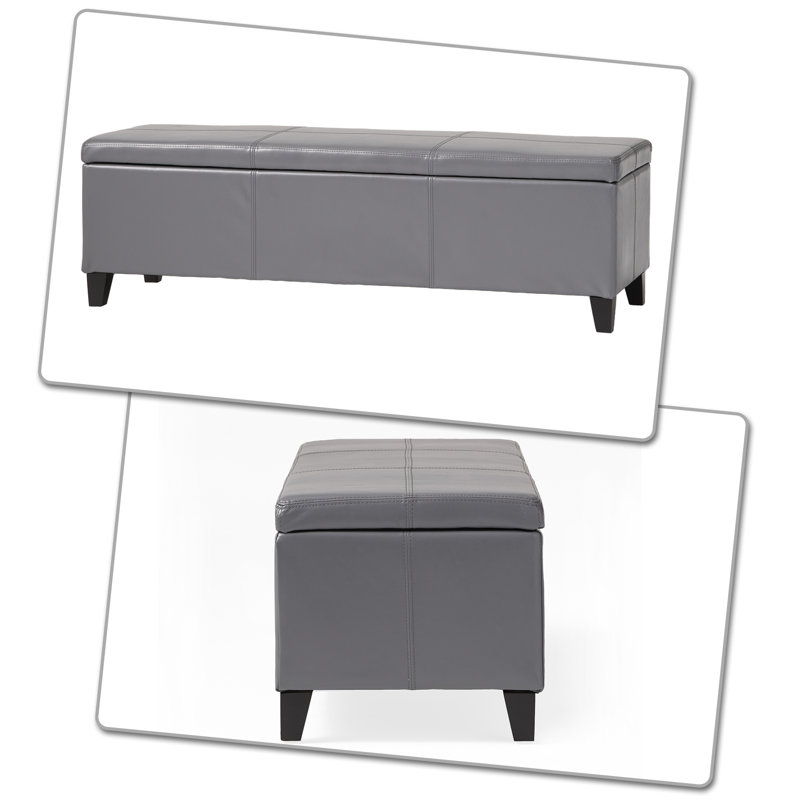Haelly Faux Leather Modern luxury style upholstered bench with wooden legs and hidden storage for hallway bedroom, Gray