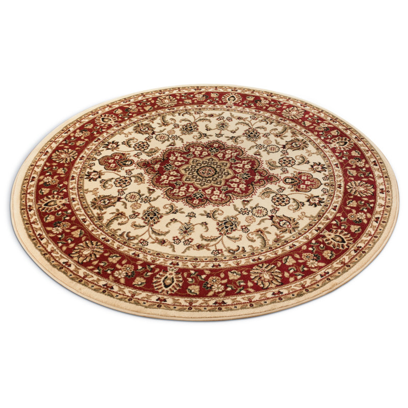 Tapis traditionnel ivoire Belliere Medallion Kashan, Rond 5 pi 3 po