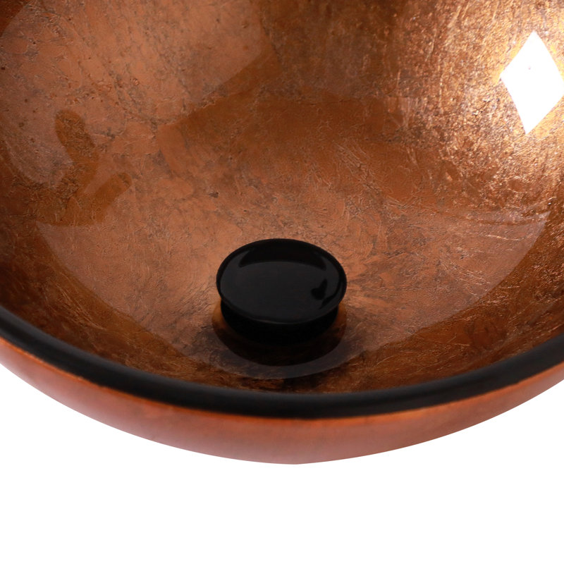 Lavabo de salle de bain vasque en verre trempé avec bonde escamotable, Bronze, Noir