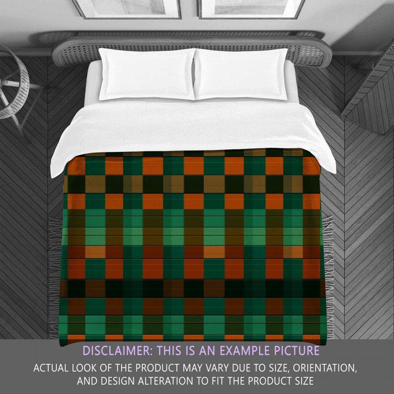 Machine Printed Comforter, Queen Comforter, Green/Orange Checkered