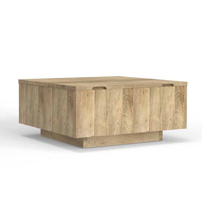 Table basse carrée contemporaine en bois de manguier l 30 po avec plateau divisé et rangement caché Lockhart
