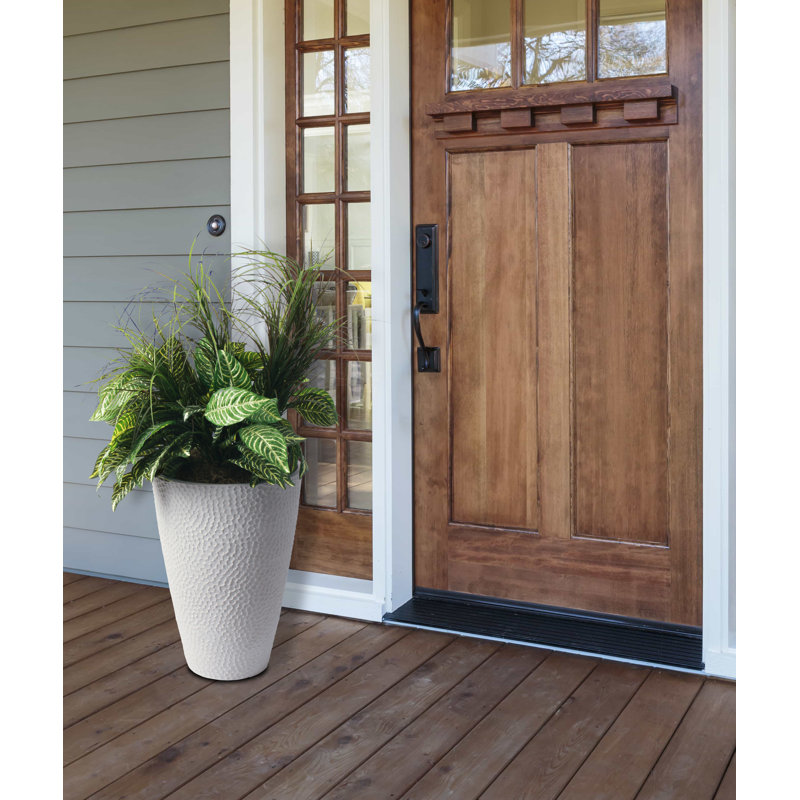 Weathered White Large Round Outdoor Planter with Hammered Texture
