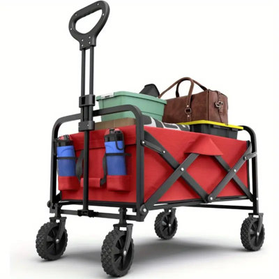 Wagon Cart Foldable, Collapsible Folding Outdoor Utility Grocery Cart, All-Terrain Wheel For Halloween/ Christmas Shopping, Sports, Garden, Camping, And Shopping, Heavy Duty, Large Capacity (Red) 2025 New, Good Gift For Ourselves And Homie