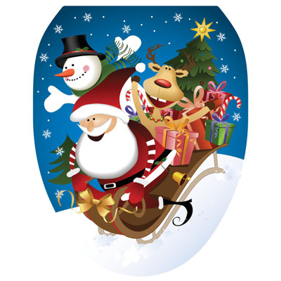 Holiday Joy Ride Toilet Seat Decal – Toilet Tattoos Winter Static Cling Vinyl Lid Cover Fits Round & Elongated Seats