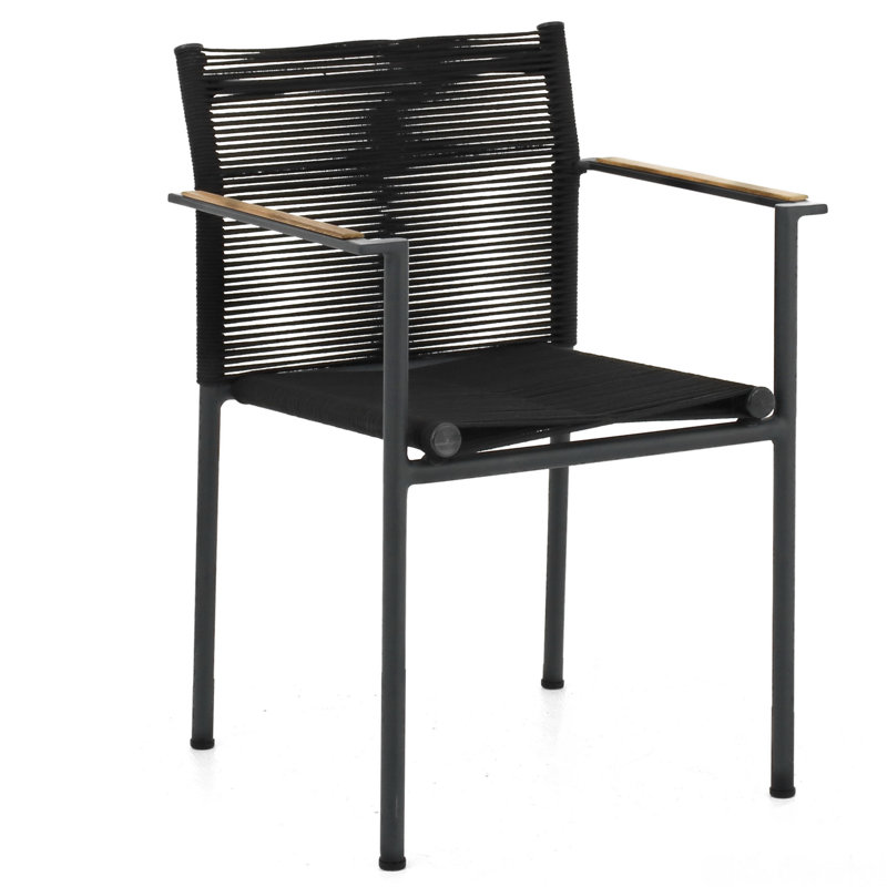Chaise de salle à manger avec accoudoirs en teck Raleigh, Noir