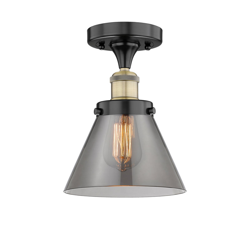 Plafonnier semi-encastré 1 lumière Cone, Plaqué couleur fumée, Laiton antique noir