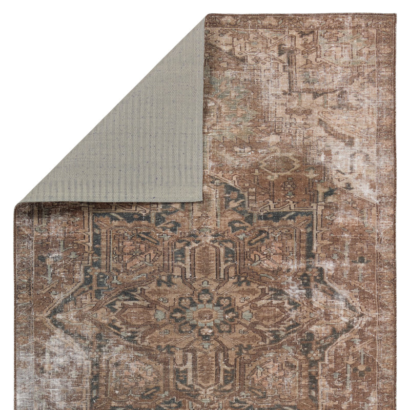 Minita Brown and Blue Synthetic Medallion Runner Rug