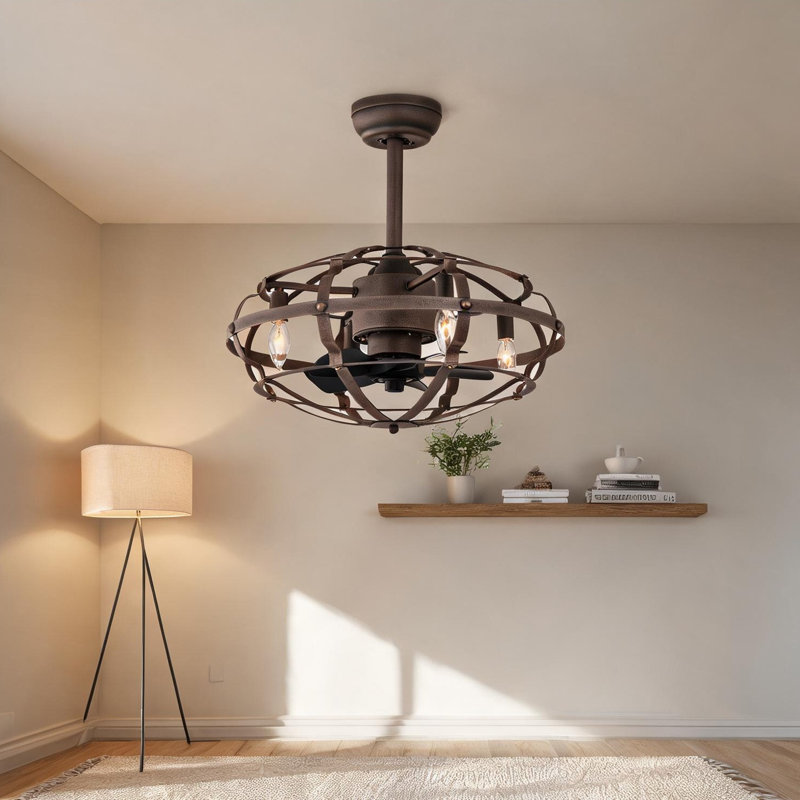 Ventilateur de plafond en métal pour le salon, 20,6 po, avec télécommande, éclairage DEL, montage sur profil bas