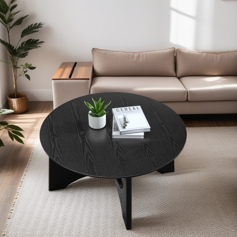 Table basse ronde en bois Urian, Noir