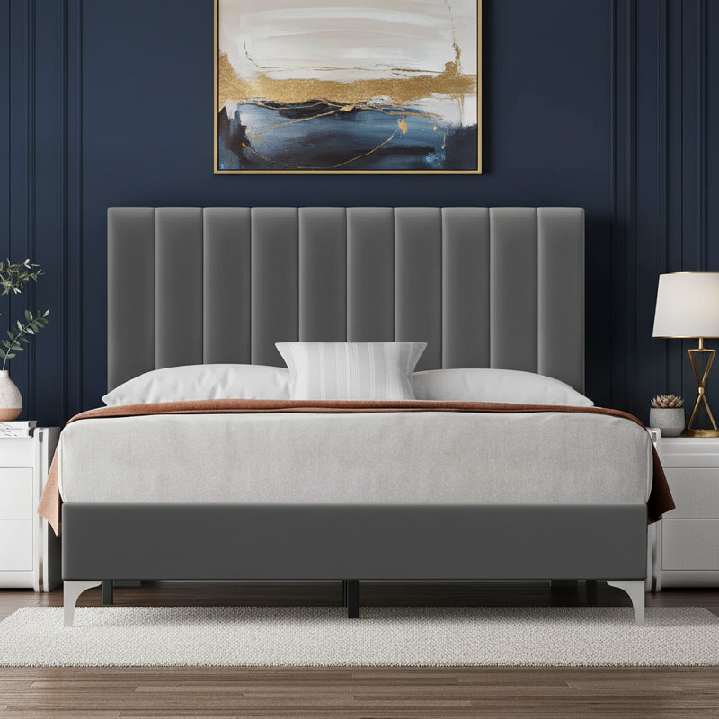 Structure de lit plateforme en velours, Lit double