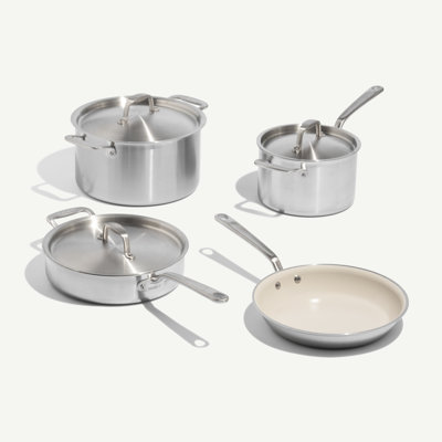 7PC CeramiClad Cookware Set (10in Fry, 4Qt Sauce, 3.5Qt Saute, 8Qt Stock)