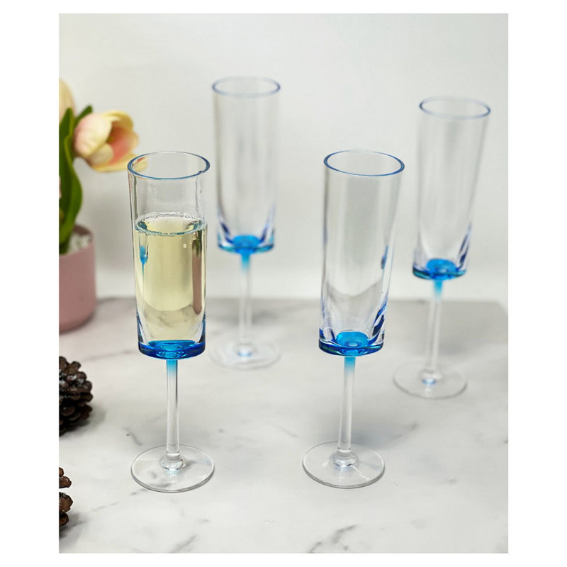 Flûtes à champagne ovales en plastique Halo, Bleu