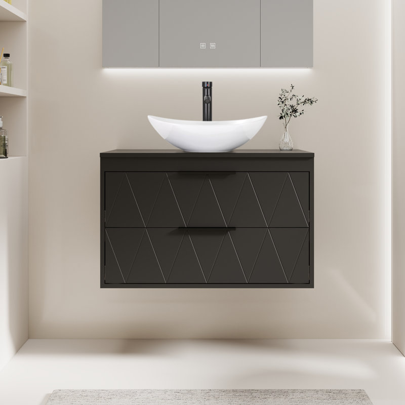 Meuble-lavabo mural avec lavabo vasque 30 po Sharee, Noir, Ovale