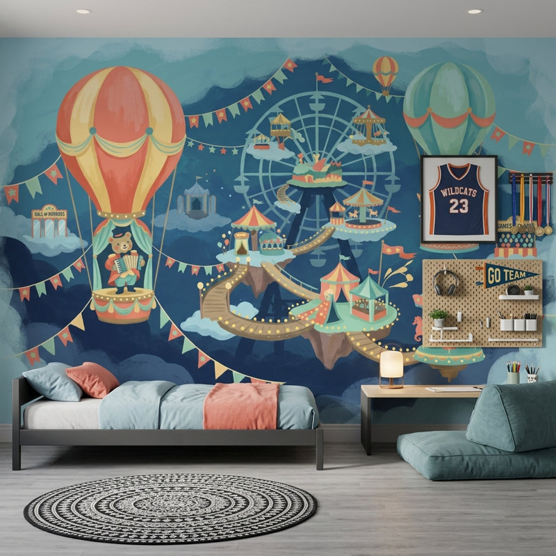 Décoration murale décorative de montgolfières fantaisistes, iles flottantes, Texturé non collé, 160 po x 108 po