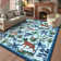 Tiger Area Rug for Living Room, Machine Washable Non-Slip Low Pile Rug, Botanical Jungle Animal Print Rug, Stain-Resistant Soft Foldable Floor Covering