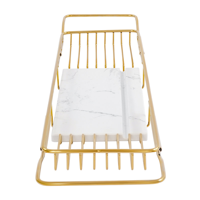Support de plateau de baignoire extensible en acier inoxydable avec panneau de marbre pour la salle de bain de cuisine