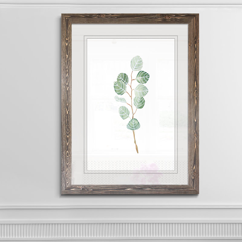 Douce branche d'eucalyptus III - Peinture encadrée sur papier, Cadre espresso, H 38 po x l 28 po x P 1,25 po